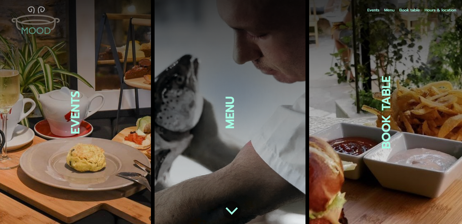 Skjermbilde av fusion restaurant nettside.